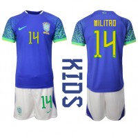 Brasilien Eder Militao #14 Fußballbekleidung Auswärtstrikot Kinder WM 2022 Kurzarm (+ kurze hosen)